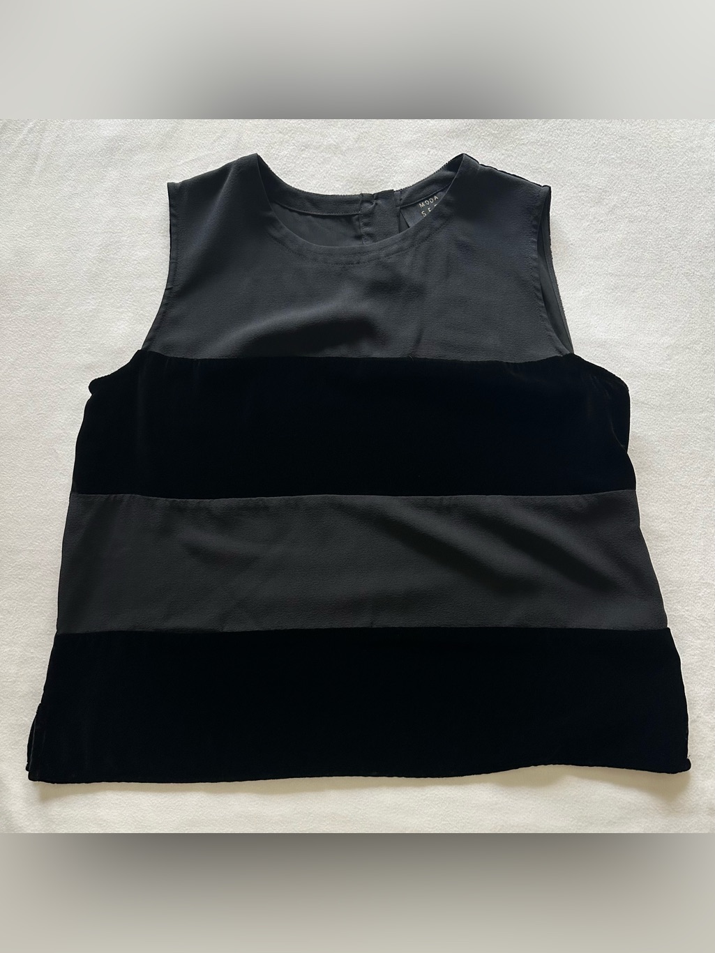 Vintage Rayon/Silk Velvet Black On Black Striped Tank W Side Slits / Sz Small